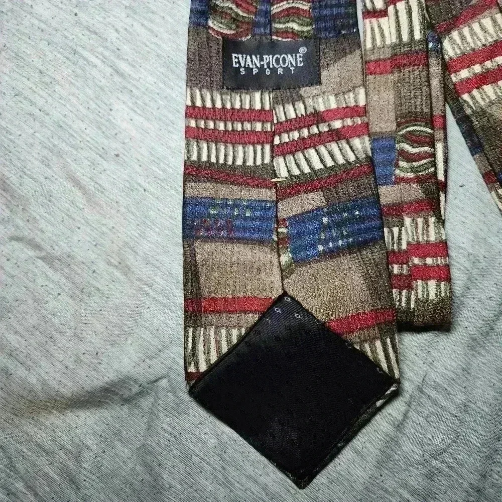 Vintage Evan Picone Sport Abstract Tie 100% Silk Tan Blue Maroon